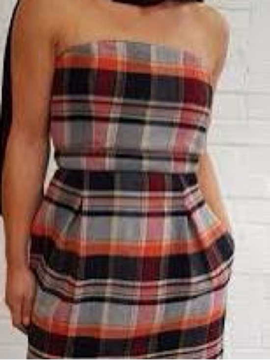 French Connection Dresses & Skirts - French Connection Strapless Plaid Dress in Navy, Red, Gray